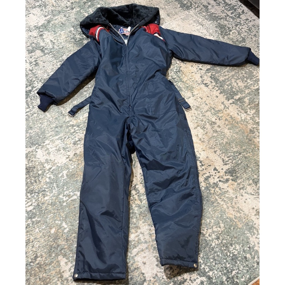 VINTAGE 70s UPC United Pioneer One Piece Snowmobile Suit Medium Split Fur Hood